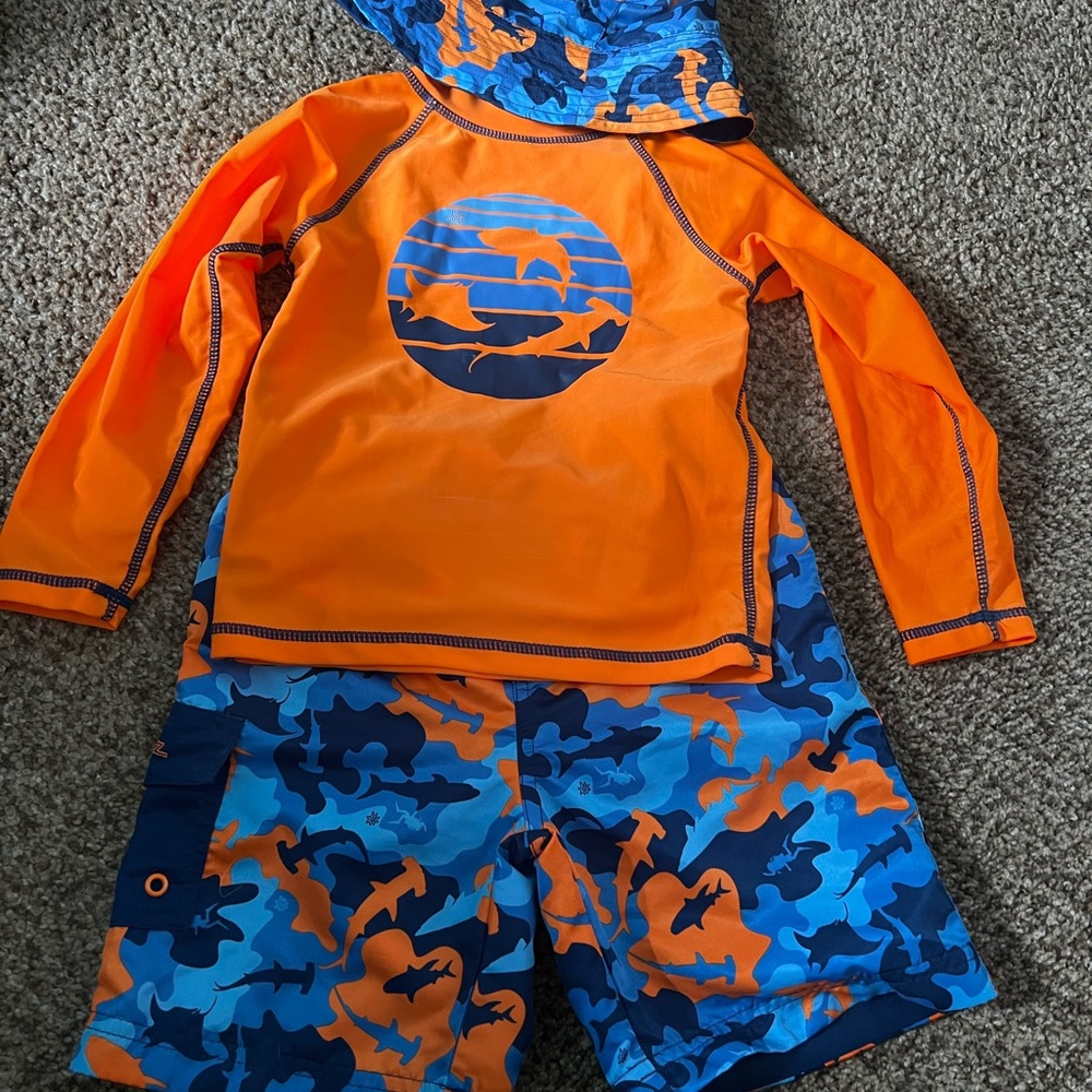 Kids Swim Set - Orange and Blue Shark Print